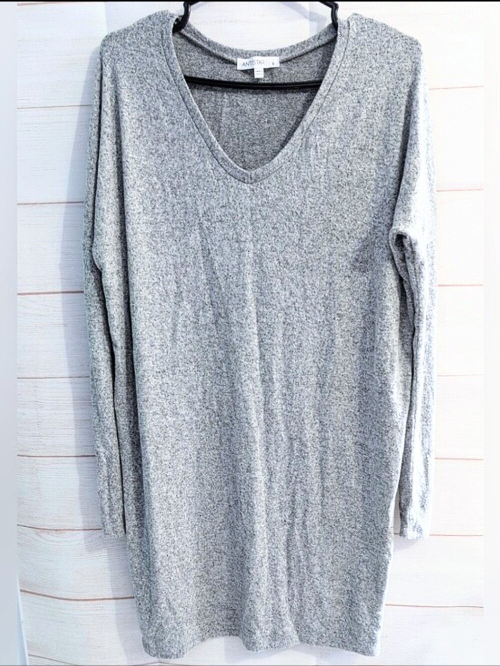 Antistar Gray 🩶 Knit V-Neck Long Sleeve Tunic Top / Mini Dress Size Small